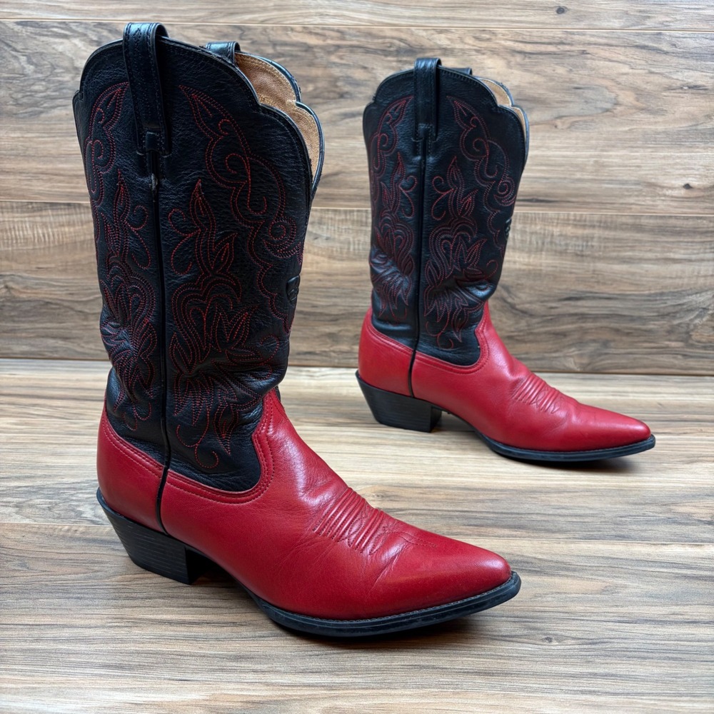 VTG Ariat Heritage Womens 8.5B Red Black 12" Legacy Western Boots 15791 90s Y2K